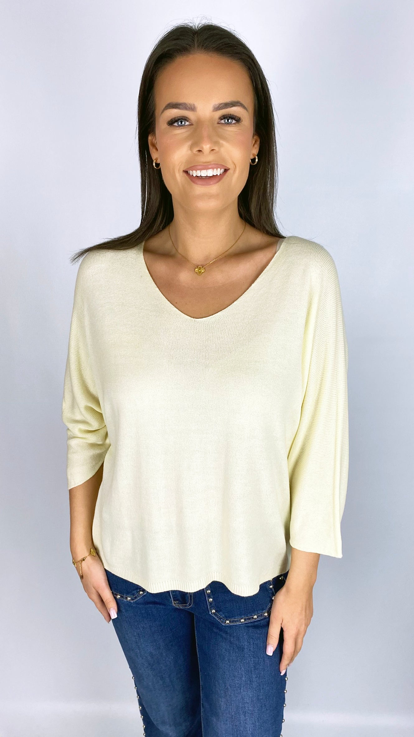 Lightweight knit v-neck batwing top | 13 Colours