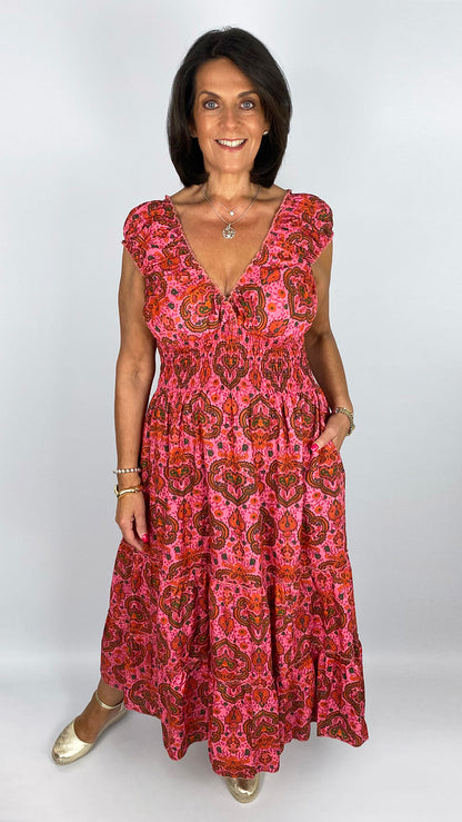 Shirred waist cotton print dress | 6 Colours