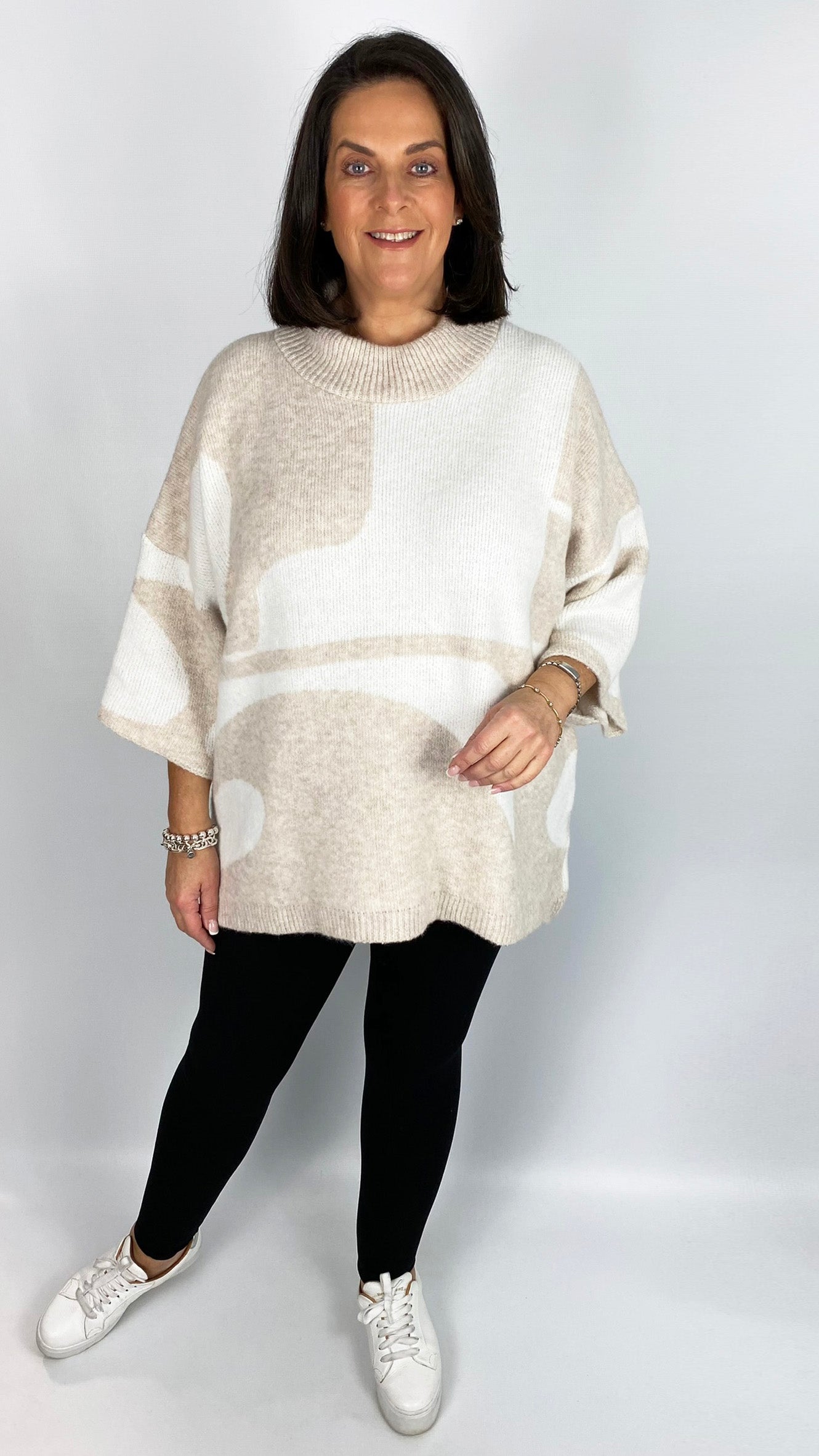 Oversized 3/4 sleeve turtleneck print jumper (2 Colours) - last 1