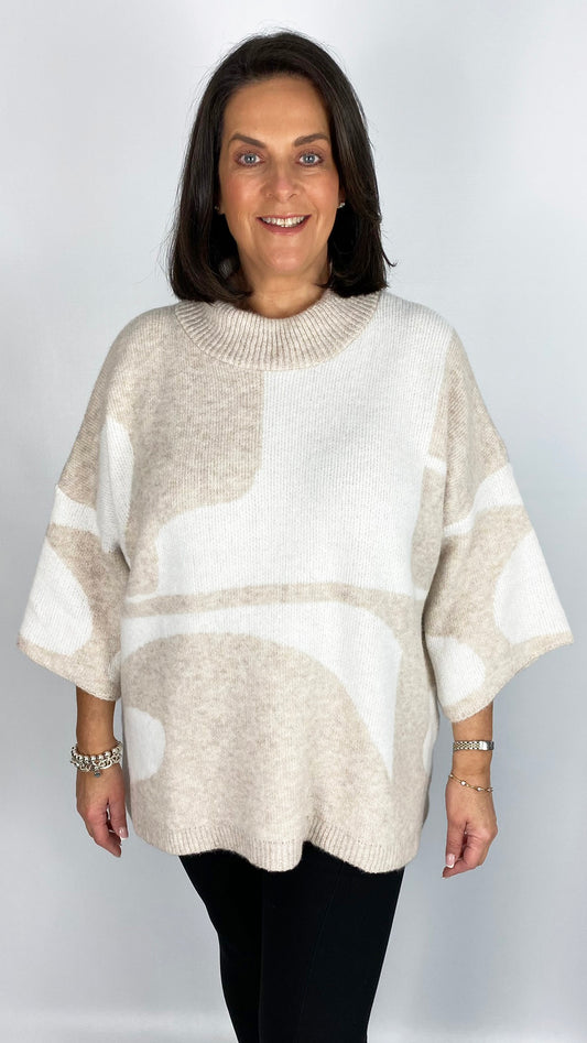 Oversized 3/4 sleeve turtleneck print jumper (2 Colours) - last 1