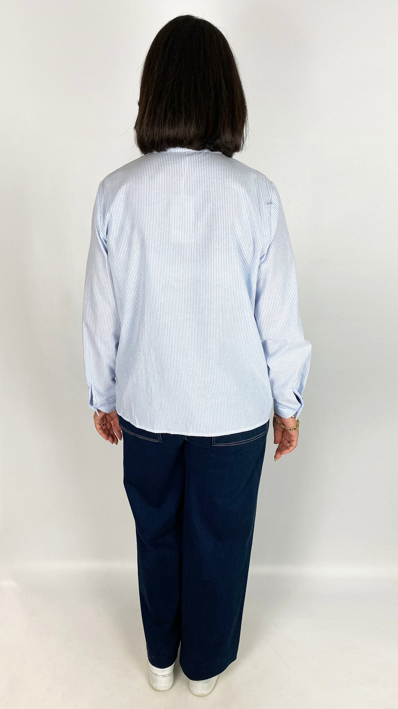 Flower embroidered cotton pinstripe shirt | 2 Colours