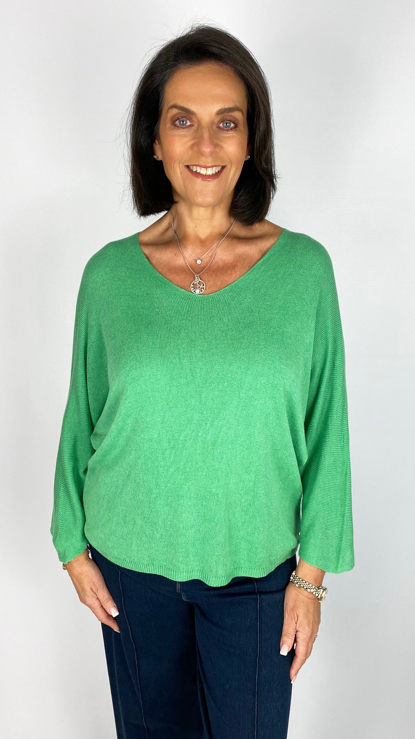 Lightweight knit v-neck batwing top | 13 Colours