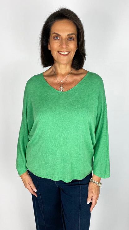 Lightweight knit v-neck batwing top | 13 Colours