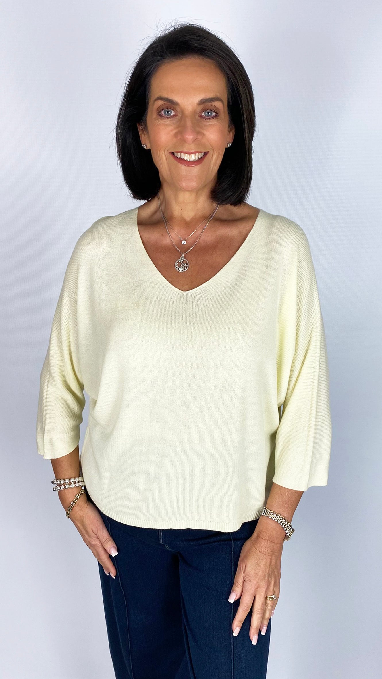 Lightweight knit v-neck batwing top | 13 Colours