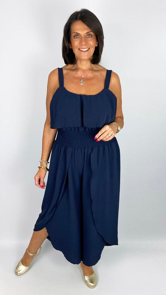 Crepe frill front tulip-leg jumpsuit | 3 Colours | last 1