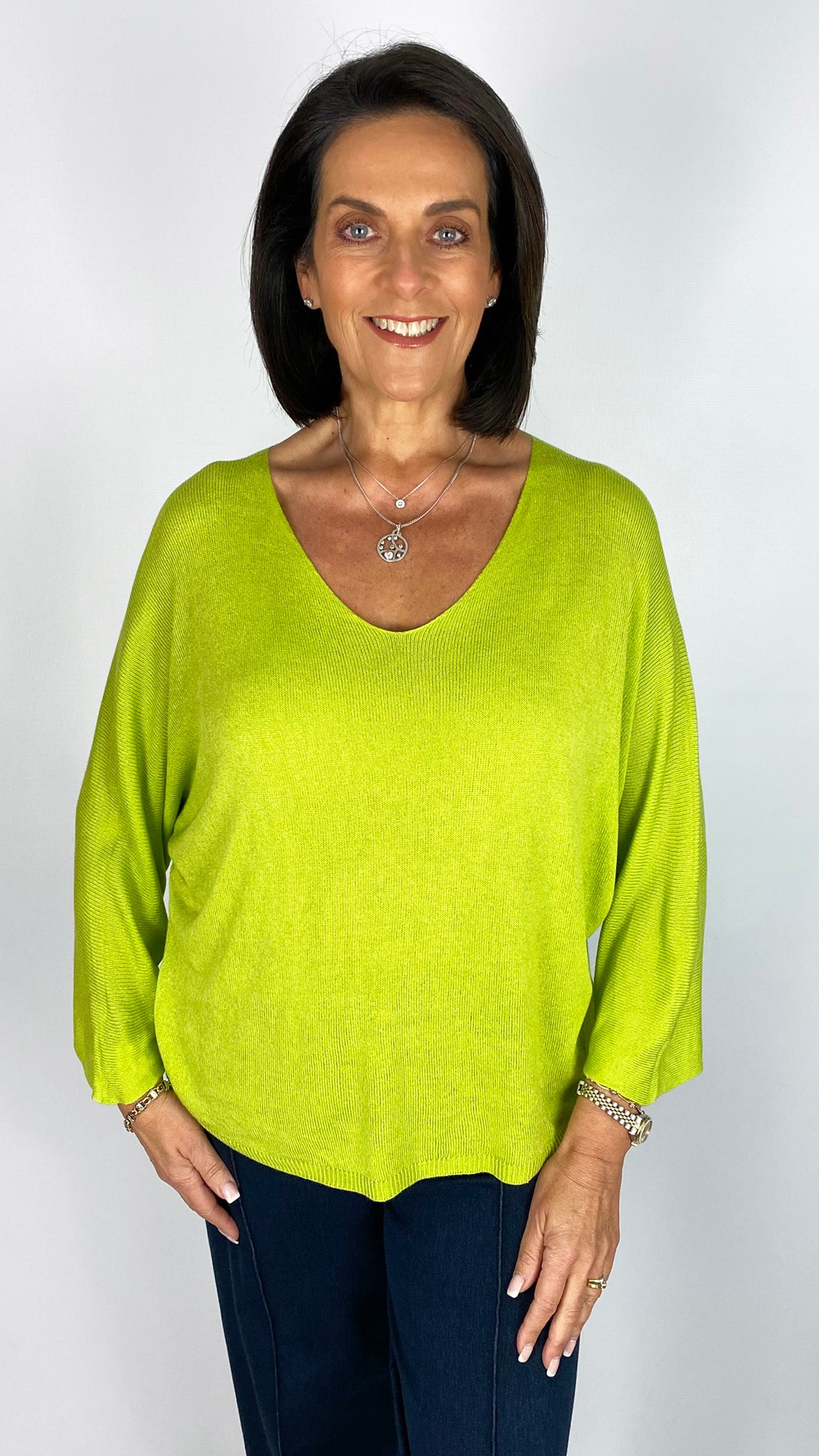 Lightweight knit v-neck batwing top | 13 Colours