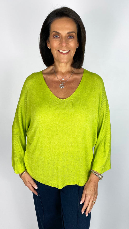 Lightweight knit v-neck batwing top | 13 Colours