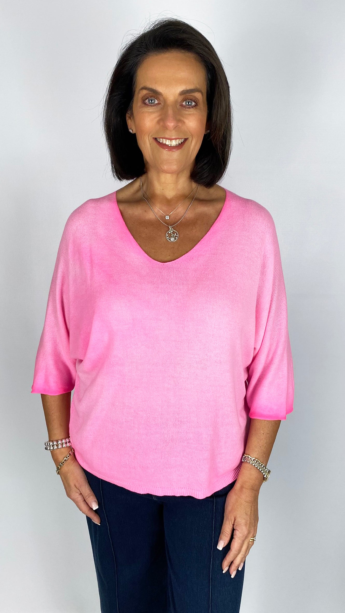 Lightweight knit v-neck batwing top | 13 Colours