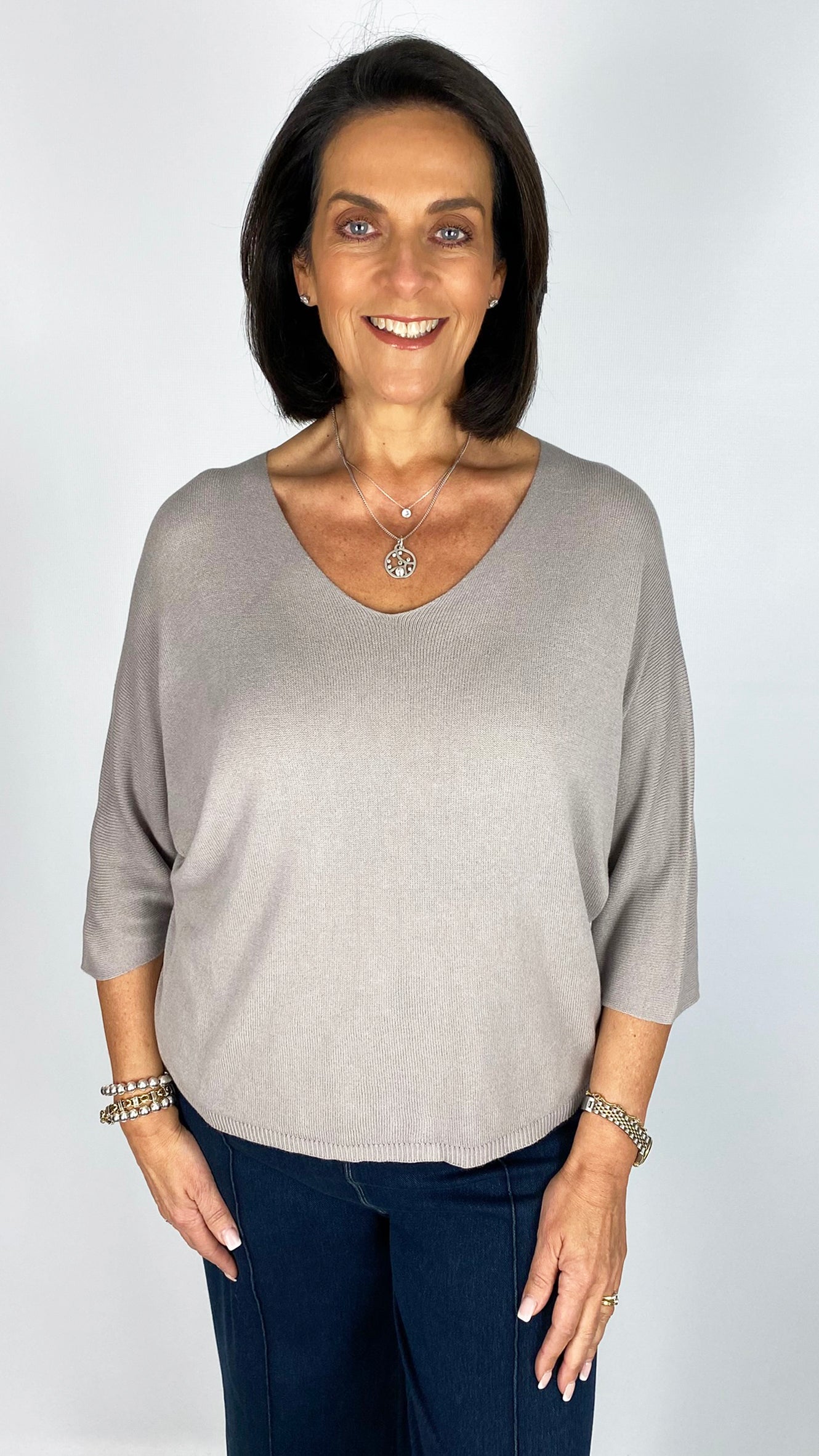 Lightweight knit v-neck batwing top | 13 Colours