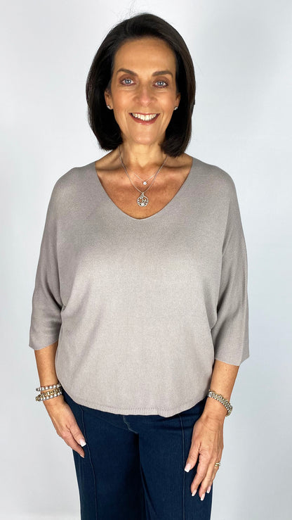 Lightweight knit v-neck batwing top | 13 Colours