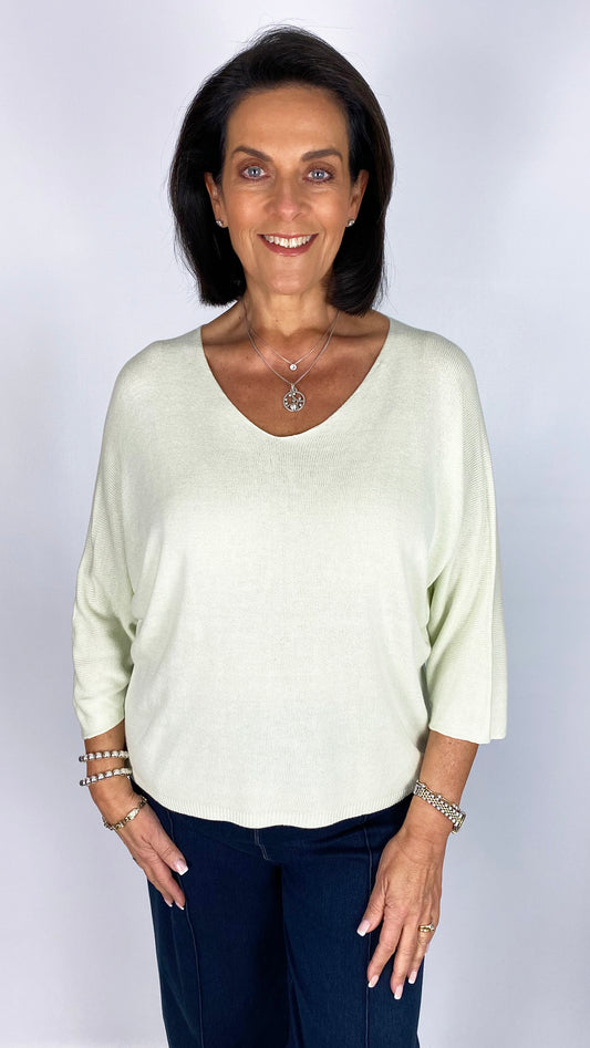 Lightweight knit v-neck batwing top | 13 Colours