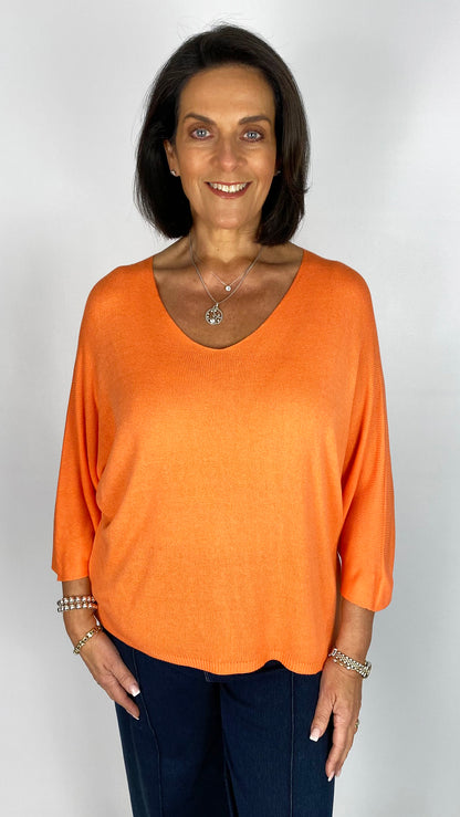 Lightweight knit v-neck batwing top | 13 Colours