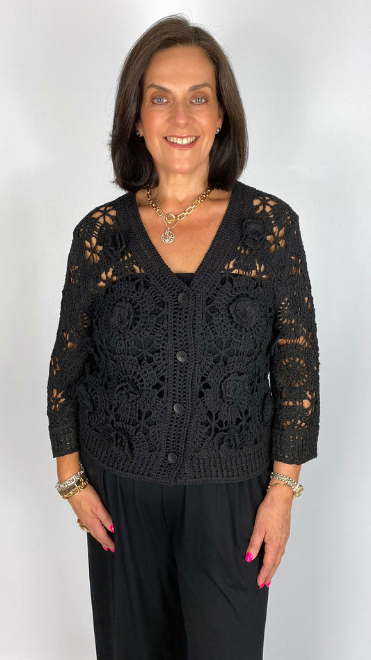 Crochet & 3D flower button-through cardi | 3 Colours