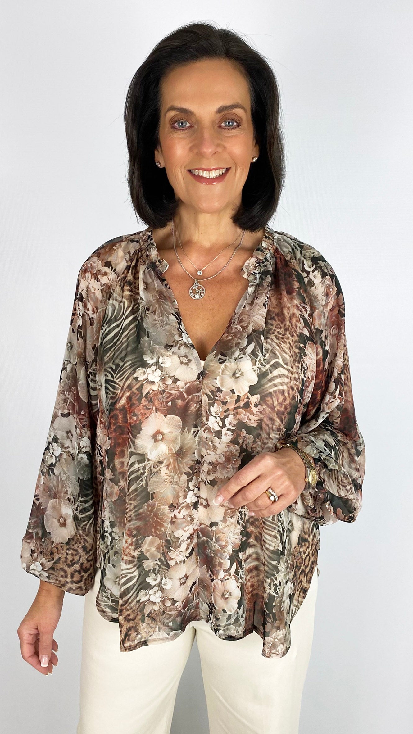 Chiffon print v-neck blouse | 2 Colours | by Malissa J