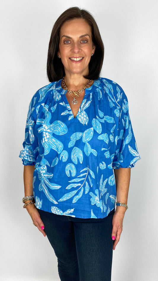 Mandarin-collar print blouse | 2 Colours | last 1s
