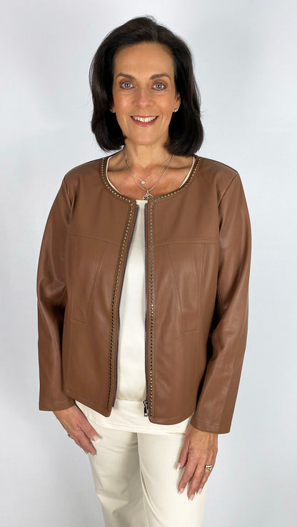 Round neck studded vegan leather biker jacket | 2 Colours | 2 Sizes | by Malissa J