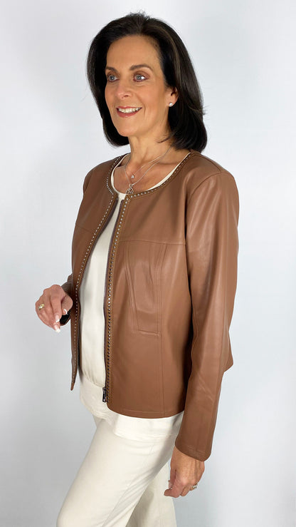 Round neck studded vegan leather biker jacket | 2 Colours | 2 Sizes | by Malissa J