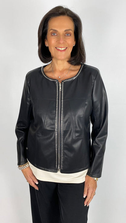 Round neck studded vegan leather biker jacket | 2 Colours | 2 Sizes | by Malissa J