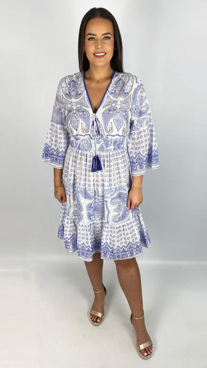 Embellished boho tassel tie cotton midi dress | 4 Colours