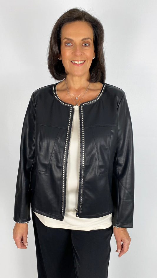 Round neck studded vegan leather biker jacket | 2 Colours | 2 Sizes | by Malissa J