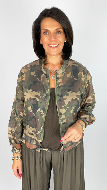 Zip-through camo print bomber jacket | 3 Colours