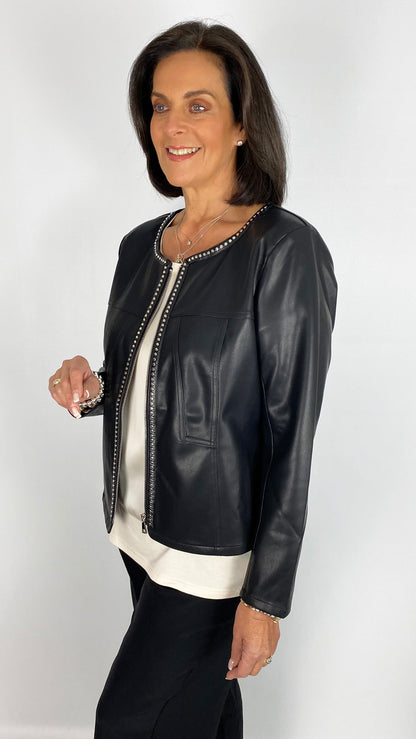 Round neck studded vegan leather biker jacket | 2 Colours | 2 Sizes | by Malissa J