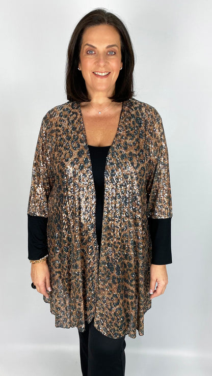 Leopard sequin edge-to-edge jacket (Caramel/Black)