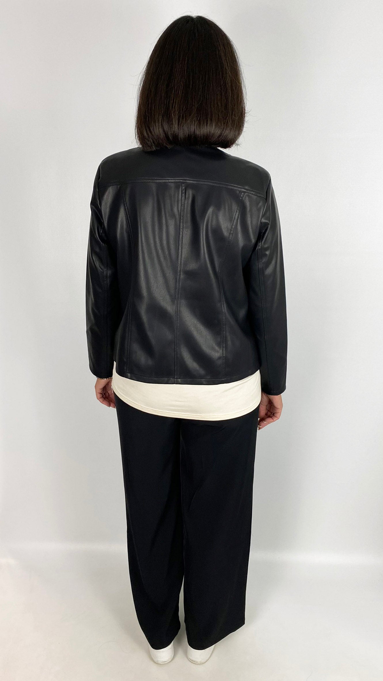 Round neck studded vegan leather biker jacket | 2 Colours | 2 Sizes | by Malissa J