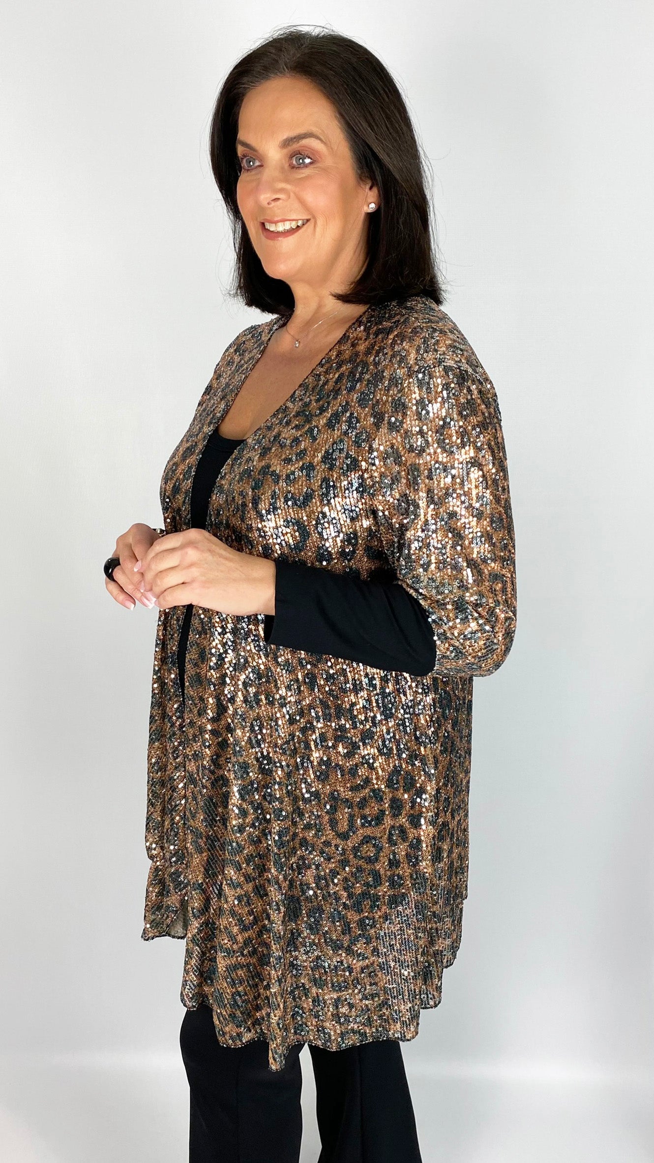 Leopard sequin edge-to-edge jacket (Caramel/Black)