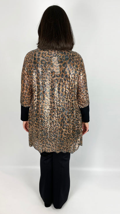 Leopard sequin edge-to-edge jacket (Caramel/Black)