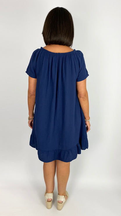 Cheesecloth on/off-the-shoulder frill hem dress | 4 Colours