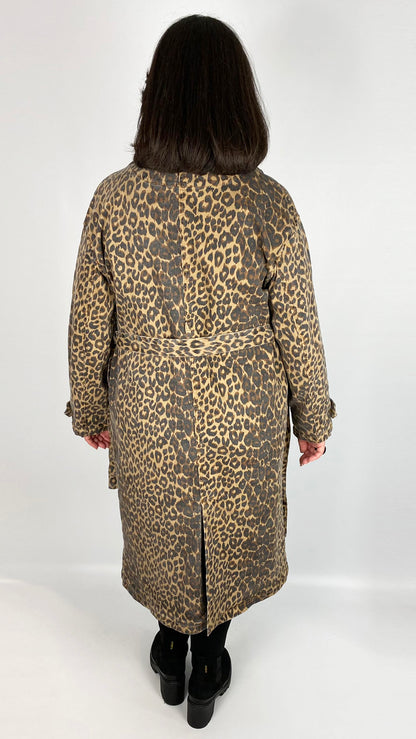 Stretch cotton button-through trench coat (Leopard)