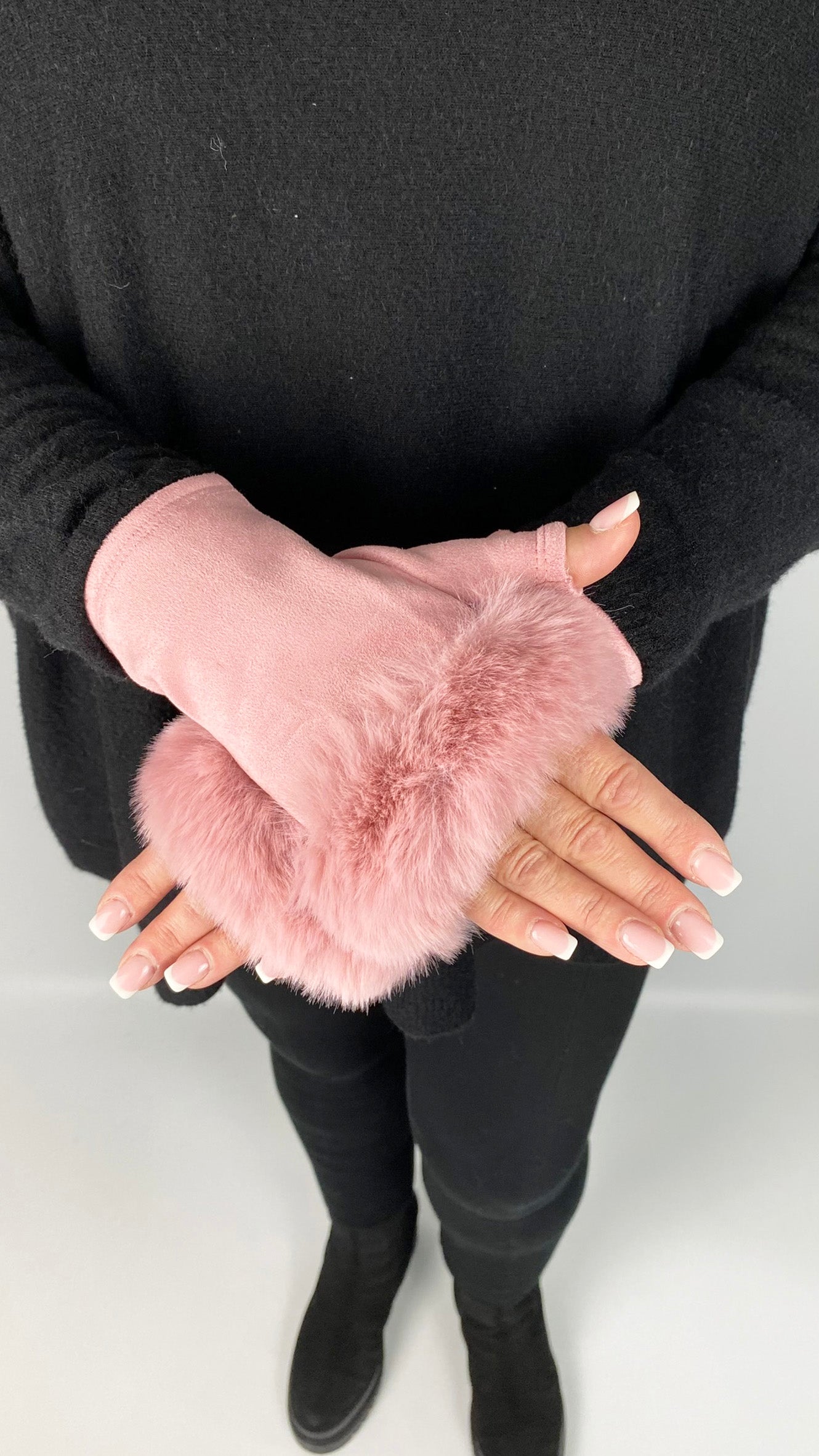 Faux fur trimmed fingerless gloves (5 Colours)