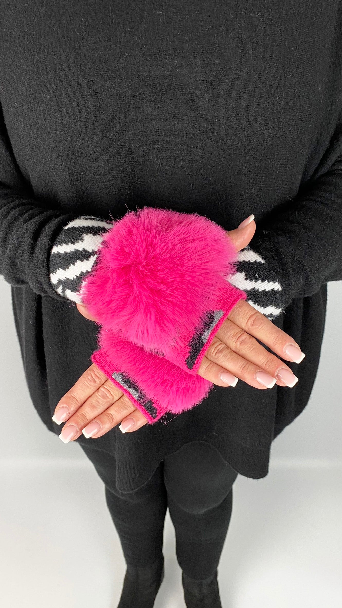 Animal print & faux fur fingerless gloves (3 Colours)