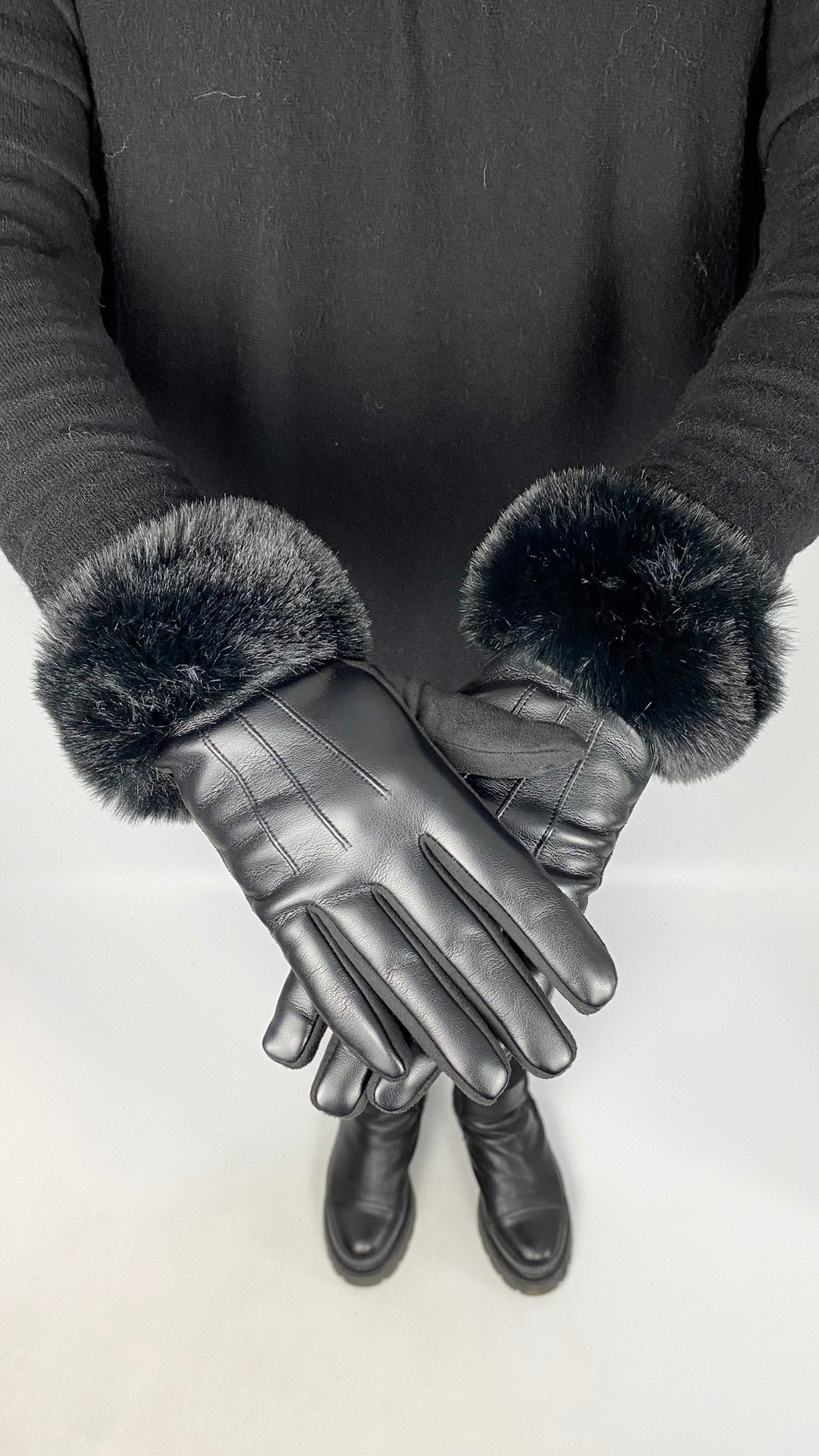 Faux leather & faux fur trimmed gloves (4 Colours)