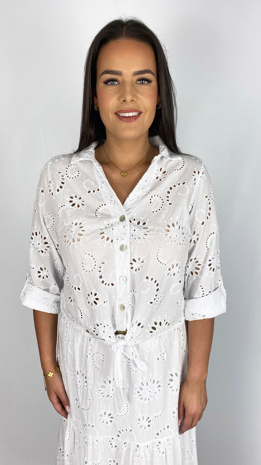 Embroidery anglaise tie-waist shirt | 3 Colours