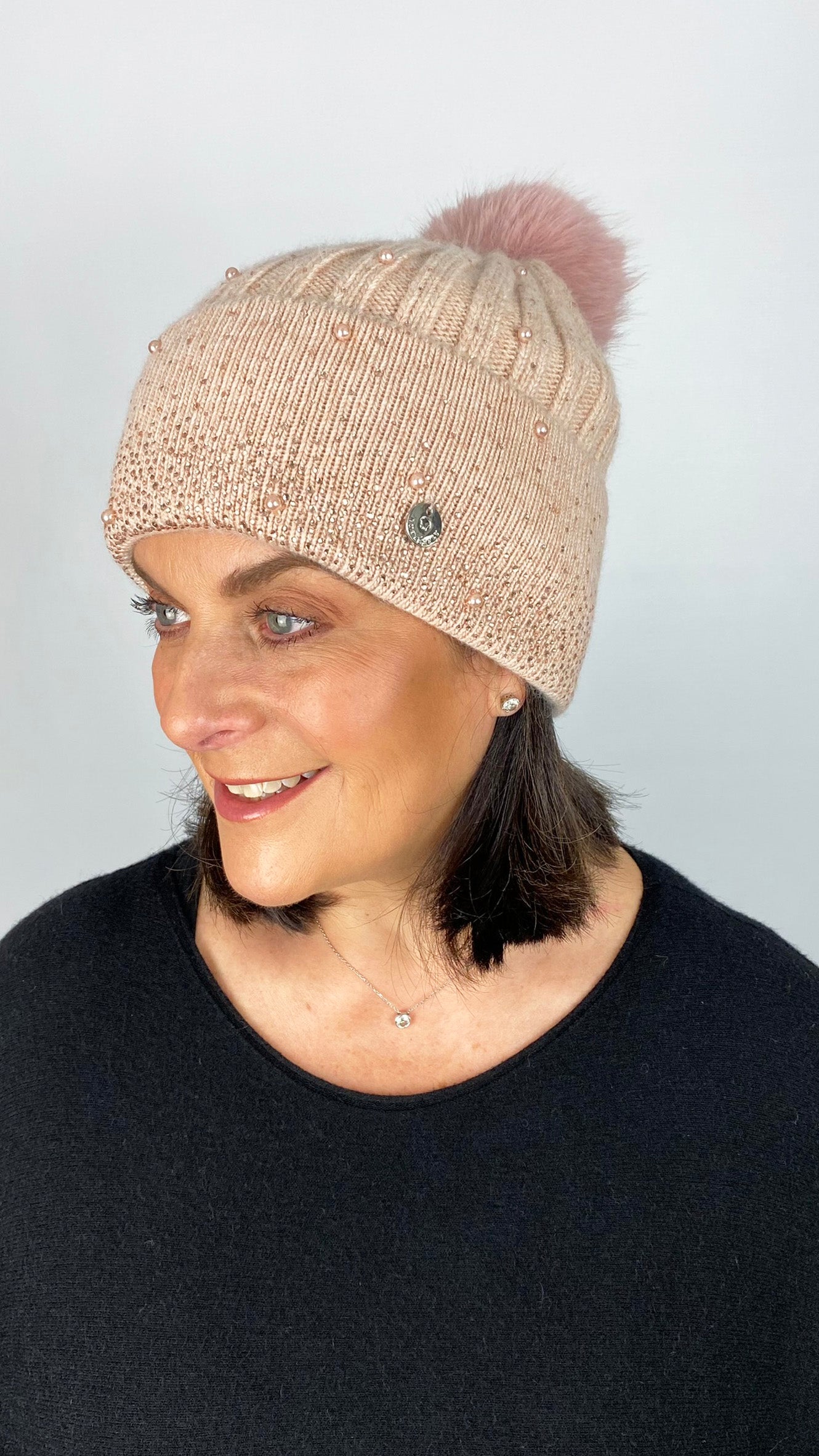 Embellished faux fur bobble hat (5 Colours)