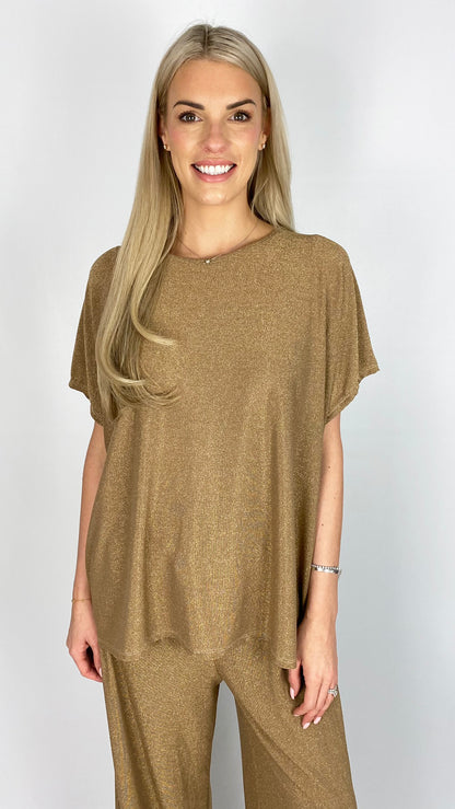 Lurex short sleeve round-neck top (3 Colours)