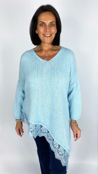 Lace trim asymmetric split side jumper | 4 Colours