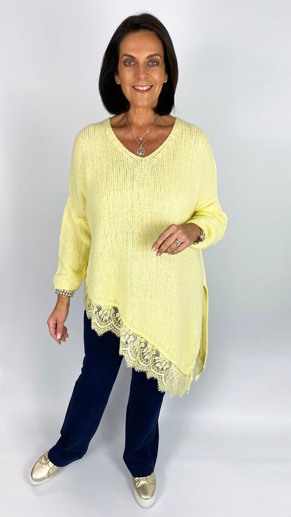Lace trim asymmetric split side jumper | 4 Colours