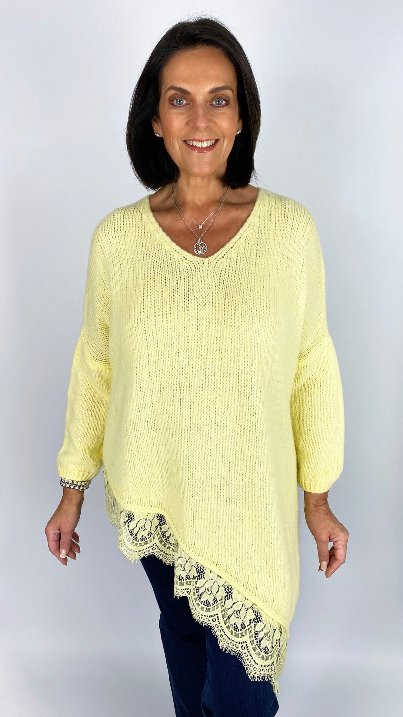 Lace trim asymmetric split side jumper | 4 Colours