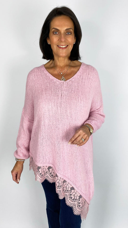 Lace trim asymmetric split side jumper | 4 Colours