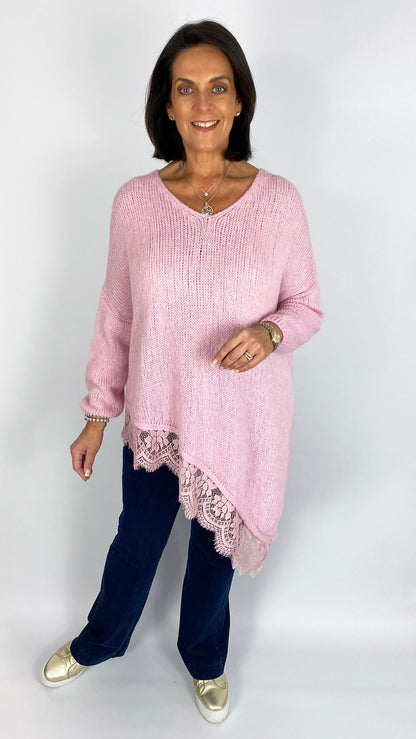 Lace trim asymmetric split side jumper | 4 Colours