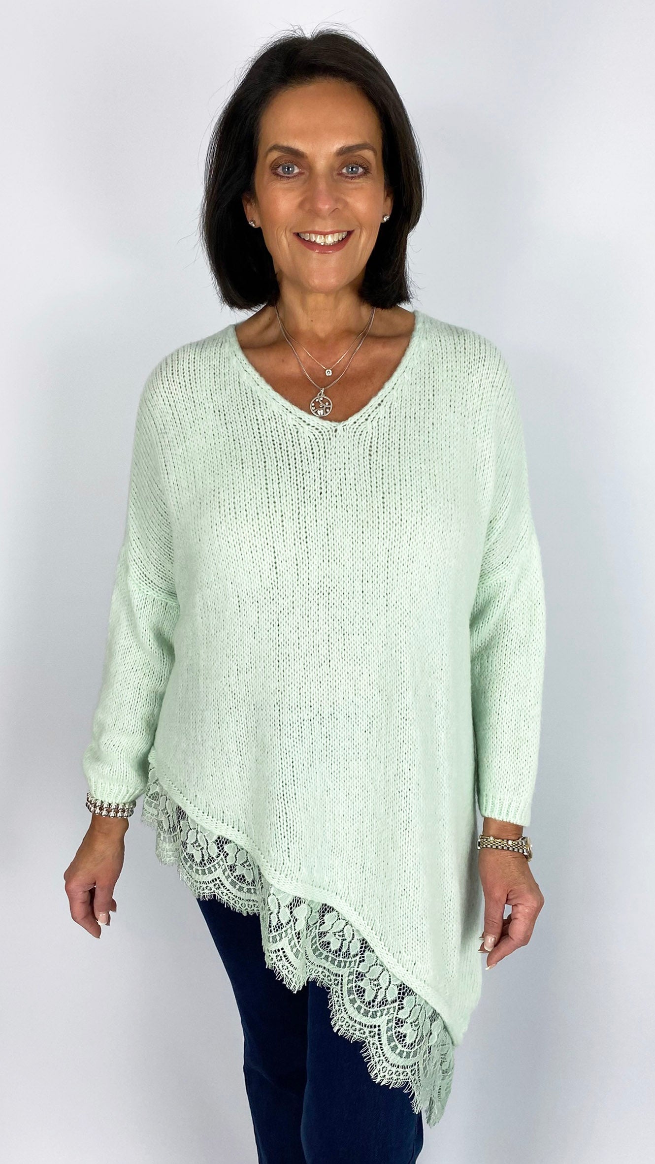 Lace trim asymmetric split side jumper | 4 Colours