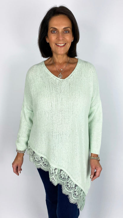 Lace trim asymmetric split side jumper | 4 Colours