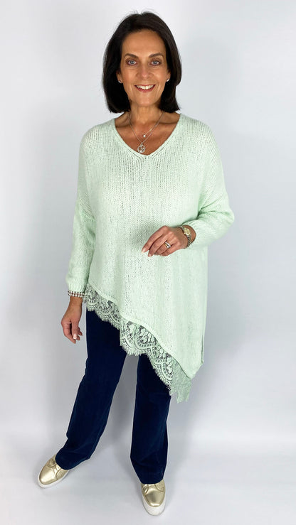 Lace trim asymmetric split side jumper | 4 Colours