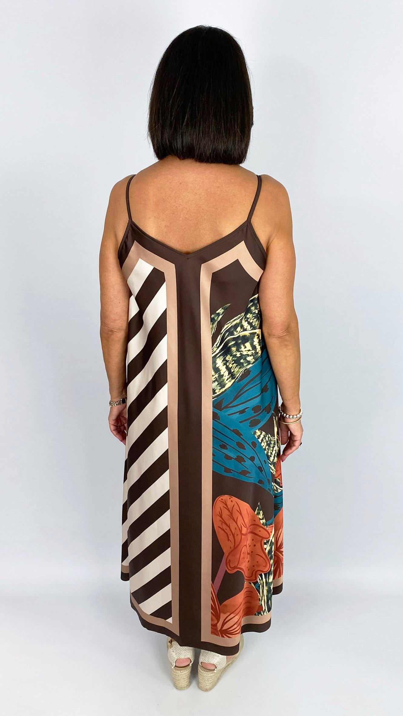 Flowers & stripes strappy satin-feel dress | 5 Colours