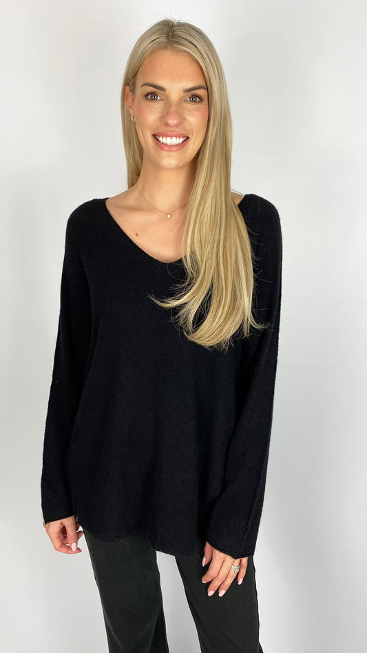 My curved hem v-neck jumper (7 Colours)