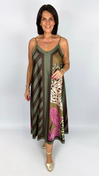 Flowers & stripes strappy satin-feel dress | 5 Colours