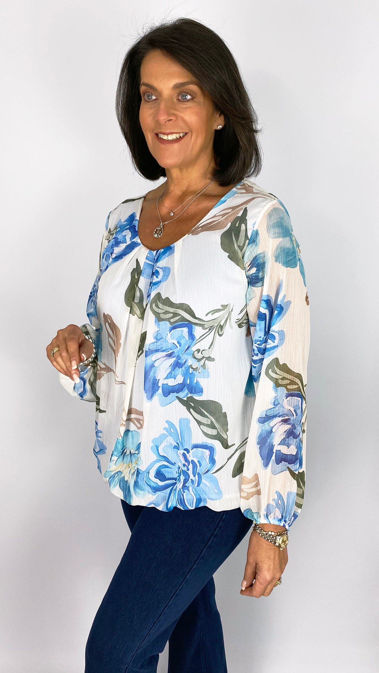 Floral print gathered hem chiffon top | 3 Colours